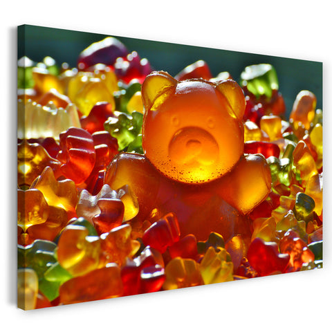 Leinwandbild Wandbild großer Gummibär mit vielen kleinen Gummibären
