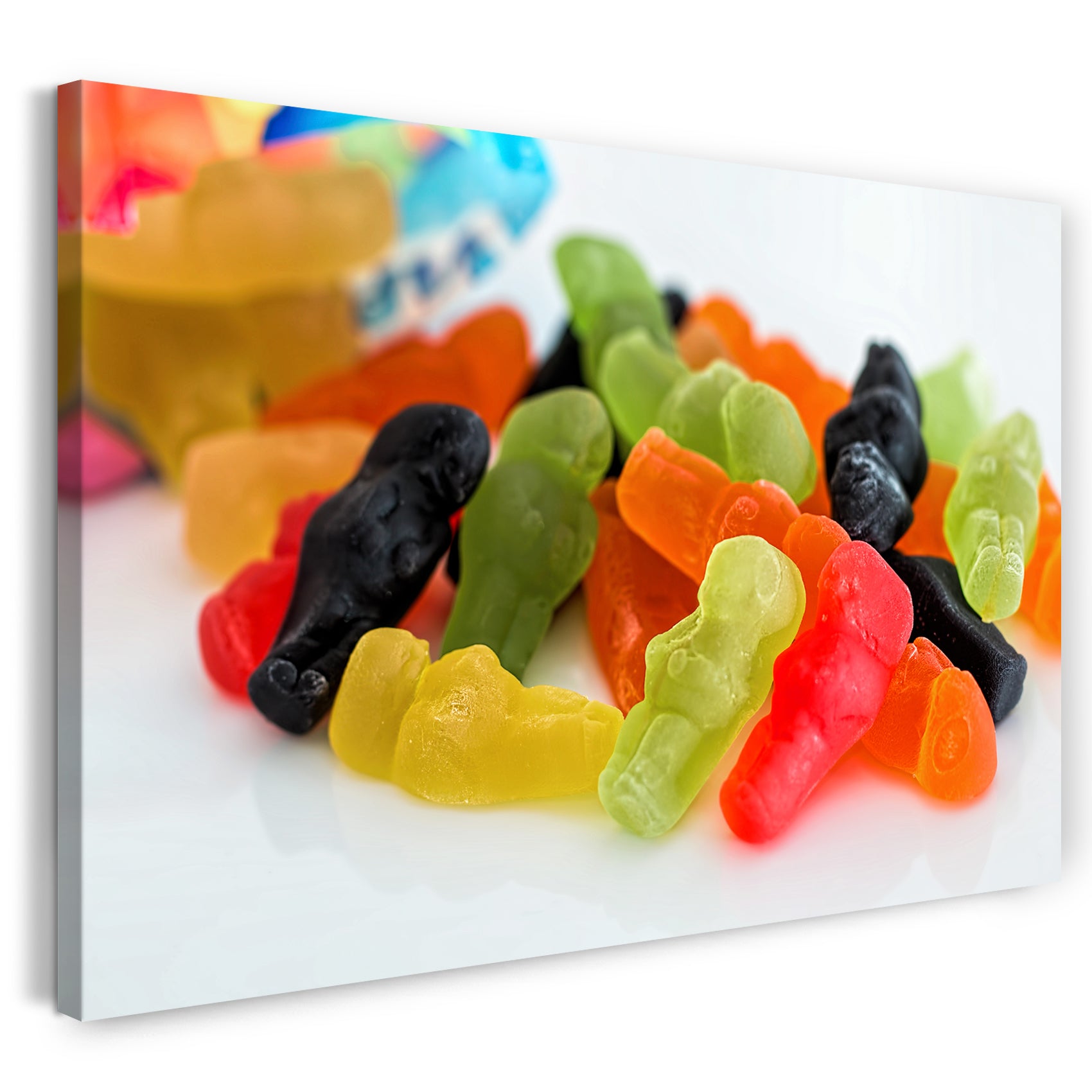 Leinwandbild Wandbild Küchendeko bunte Gummibaren auf weißem HIntergrund