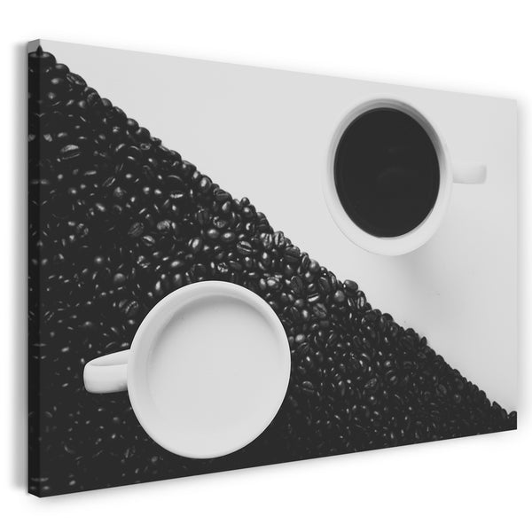 Leinwandbild Wandbild Küchendeko Yin und Yang mit Kaffee, Kaffeebohnen, Milch