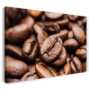 Leinwandbild Essensbilder Kaffee Cappuccino Kaffeebohnen in Nahaufnahme
