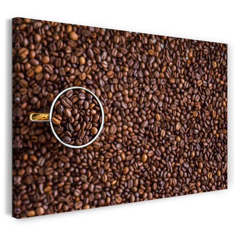 Leinwandbild Wandbild Küchendeko Tasse mit Kaffee-Bohnen