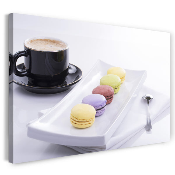 Leinwandbild Wandbild Küchendeko Macaron neben Cappuccino-Tasse