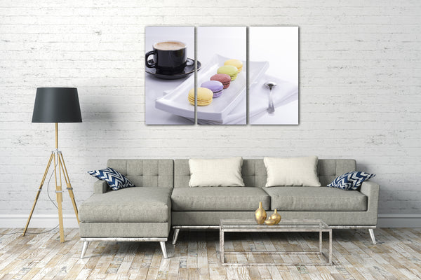Leinwandbild Wandbild Küchendeko Macaron neben Cappuccino-Tasse