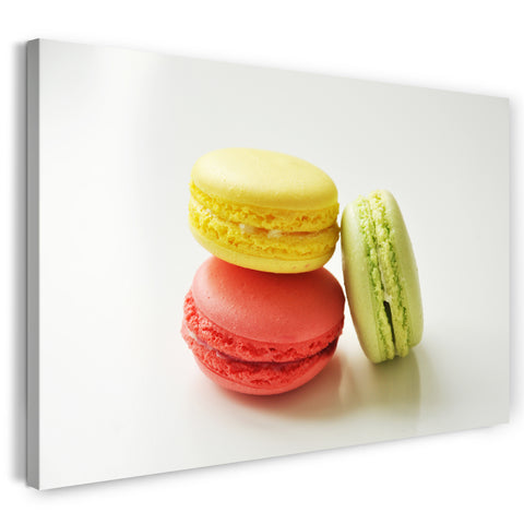 Leinwandbild Wandbild Küchendeko Macaron gelb rosa hell-grün weißer Hintergrund