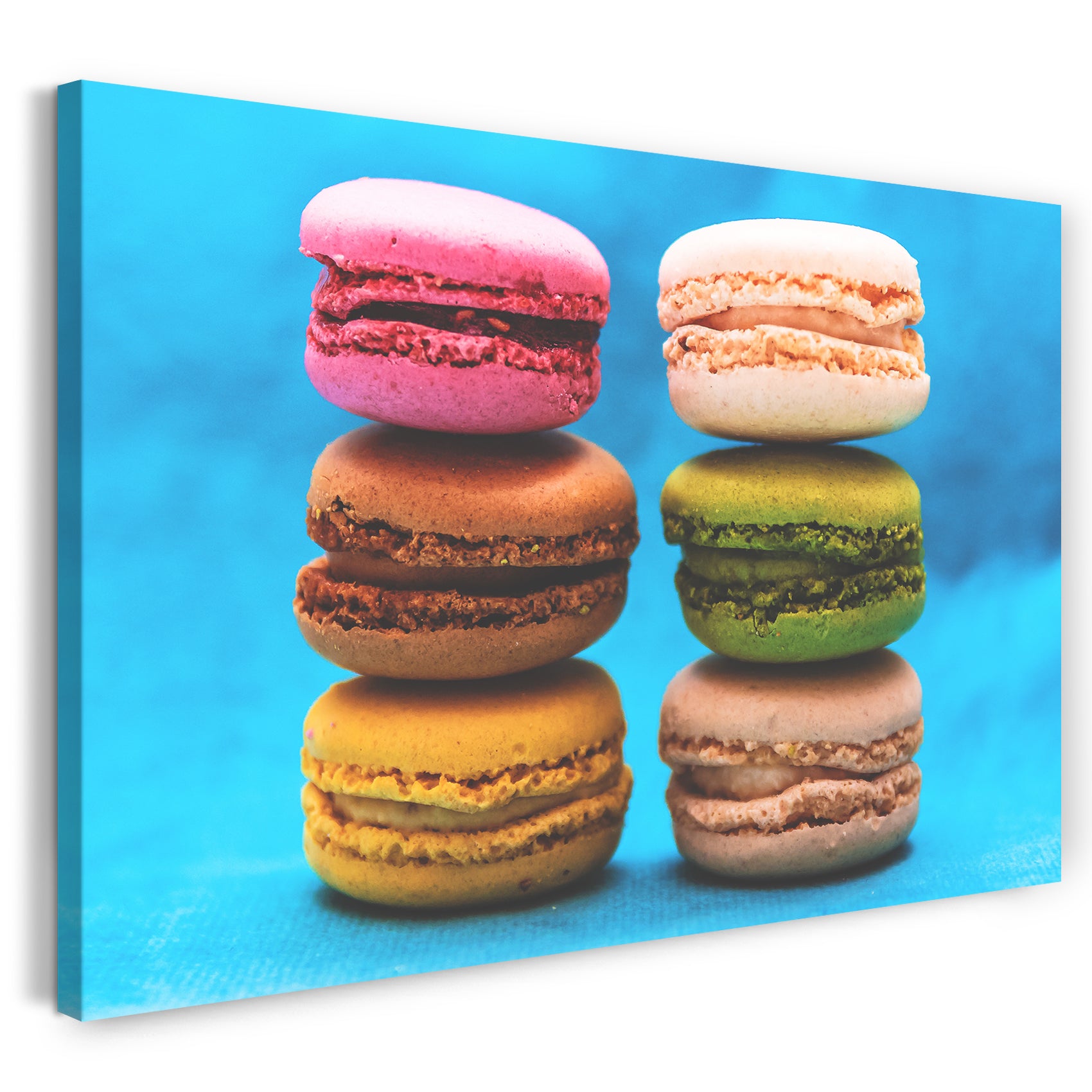 Leinwandbild Wandbild Küchendeko 6 Macaron jeweils drei aufeinandergestapelt