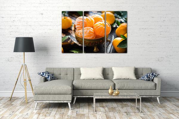 Leinwandbild Wanbild Essensbilder Mandarinen in Messing-Schale