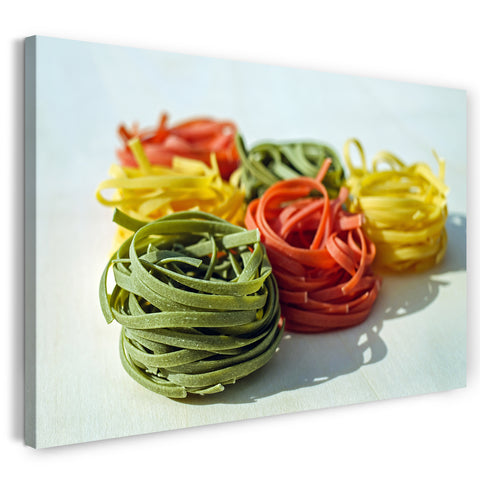 Leinwandbild Wandbild Küchendeko Nudeln Pasta Art bunte Bandnudeln rot gelb grün