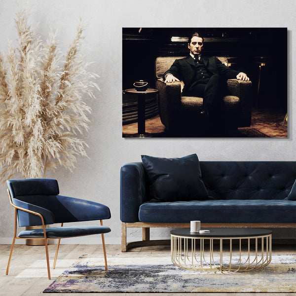 Leinwandbild Filmplakat Filmmotiv Der Pate Al Pacino Michael Corleone auf Sessel