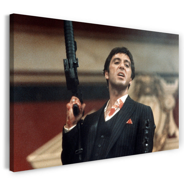 Leinwandbild Filmplakat Filmmotiv Scarface Tony Montana mit Vollautomatik