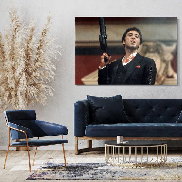 Leinwandbild Filmplakat Filmmotiv Scarface Tony Montana mit Vollautomatik