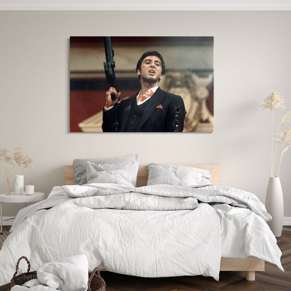 Leinwandbild Filmplakat Filmmotiv Scarface Tony Montana mit Vollautomatik
