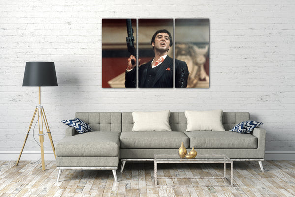 Leinwandbild Filmplakat Filmmotiv Scarface Tony Montana mit Vollautomatik