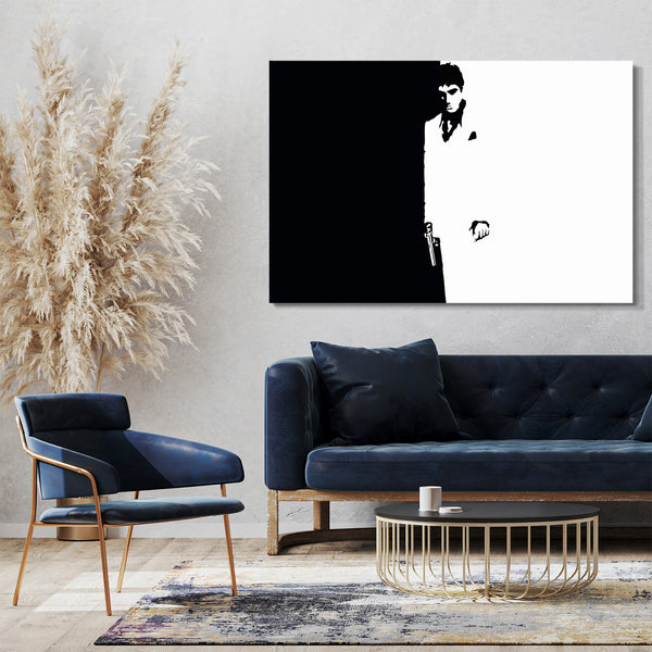 Leinwandbild Filmplakat Filmmotiv Scarface Tony Montana Hintergrund schwarz-weiß