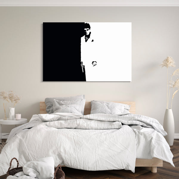 Leinwandbild Filmplakat Filmmotiv Scarface Tony Montana Hintergrund schwarz-weiß