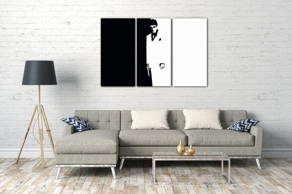 Leinwandbild Filmplakat Filmmotiv Scarface Tony Montana Hintergrund schwarz-weiß