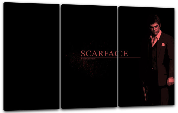 Leinwandbild Filmplakat Scarface Tony Montana dunkler Hintergrund rote Schrift