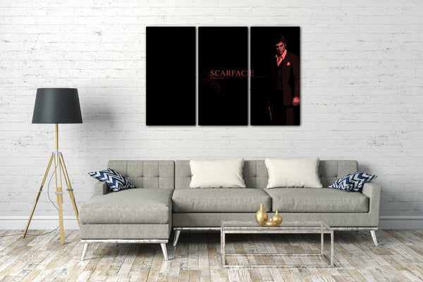 Leinwandbild Filmplakat Scarface Tony Montana dunkler Hintergrund rote Schrift