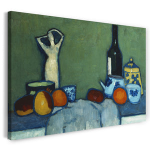 Leinwandbild Alexej von Jawlensky - Stilleben mit Früchten, Figur, Flasche