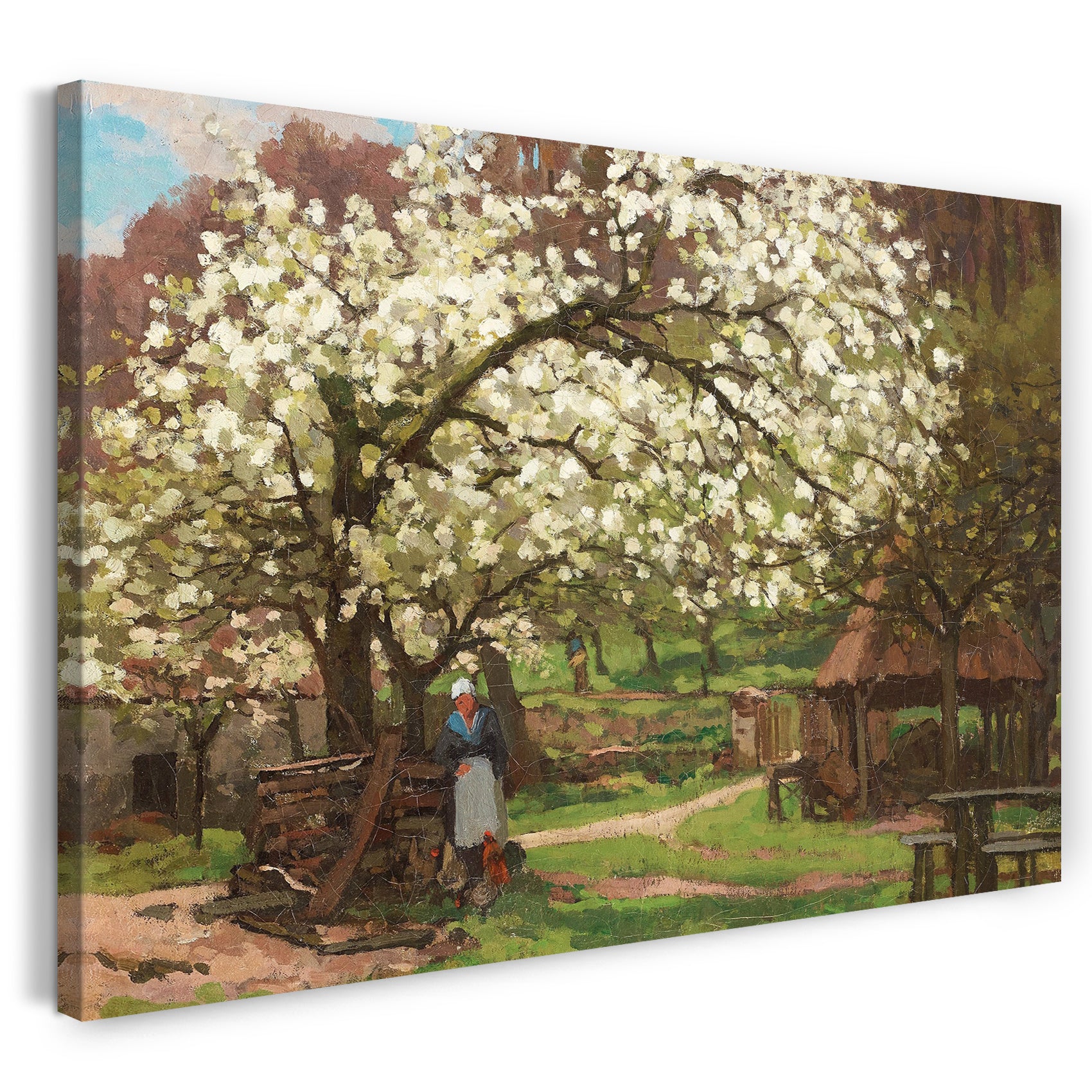 Leinwandbild Alfred Sisley - Frühling, Bäuerin unter blühenden Bäumen