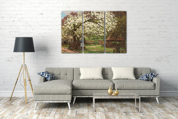 Leinwandbild Alfred Sisley - Frühling, Bäuerin unter blühenden Bäumen