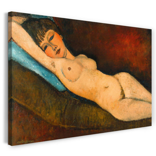 Leinwandbild Amedeo Modigliani - Nu Couché au coussin bleu