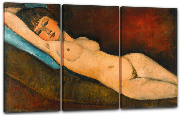 Leinwandbild Amedeo Modigliani - Nu Couché au coussin bleu