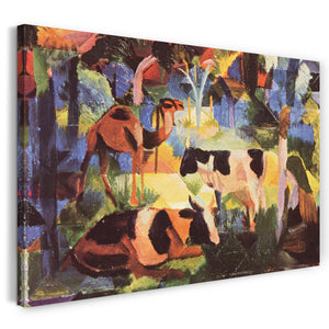 Leinwandbild August Macke - Landschaft mit Kühen und Kamel