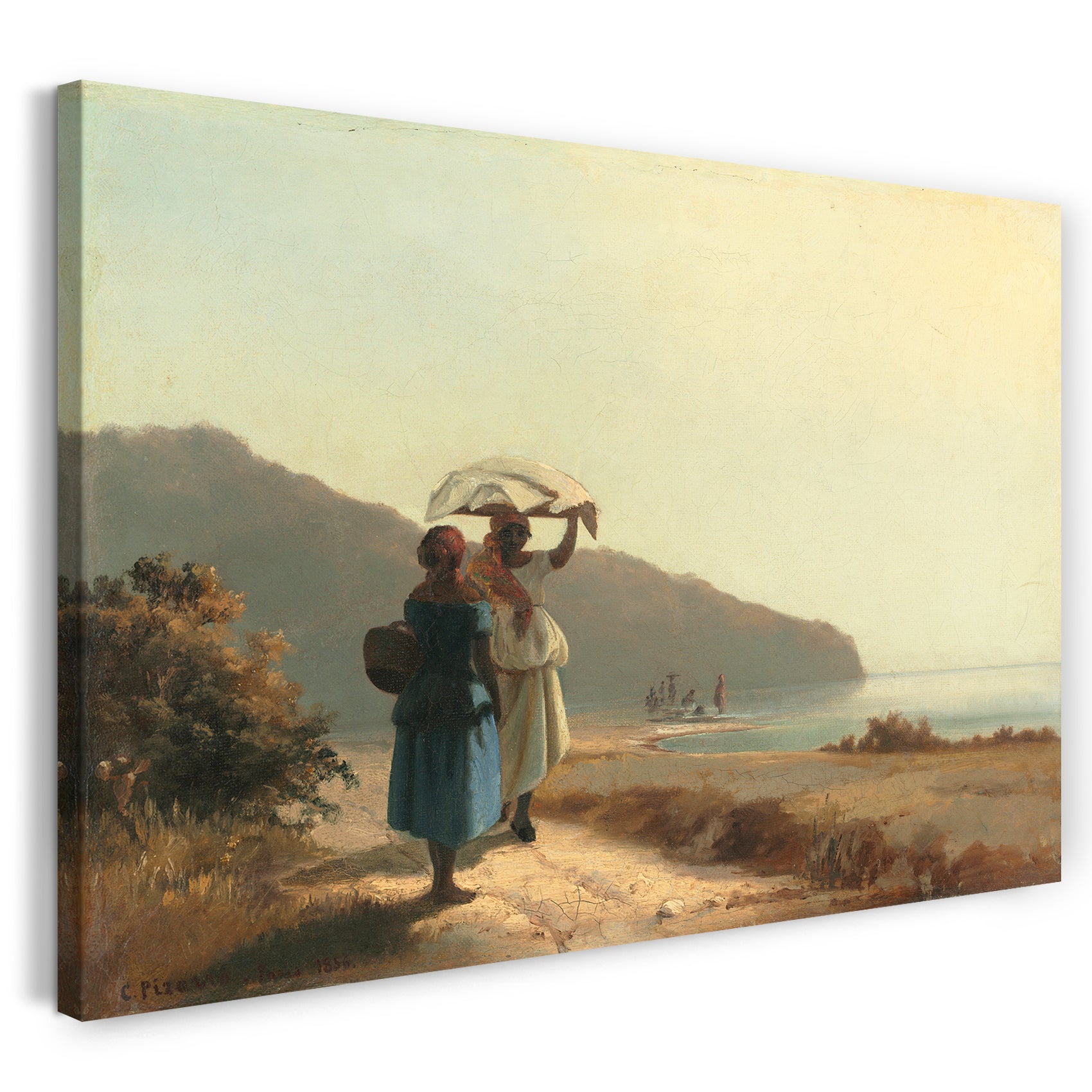 Leinwandbild Camille Pissarro - Deux femmes causant au bord de la mer
