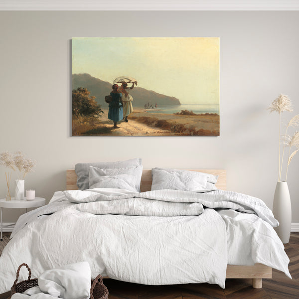 Leinwandbild Camille Pissarro - Deux femmes causant au bord de la mer