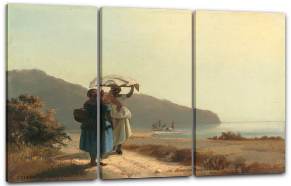 Leinwandbild Camille Pissarro - Deux femmes causant au bord de la mer
