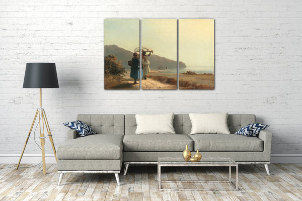 Leinwandbild Camille Pissarro - Deux femmes causant au bord de la mer