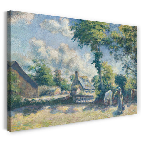 Leinwandbild Camille Pissarro - PAYSAGE À MELLERAY, FEMME DONNANT À BOIRE À DES CHEVAUX