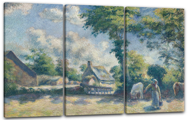 Leinwandbild Camille Pissarro - PAYSAGE À MELLERAY, FEMME DONNANT À BOIRE À DES CHEVAUX