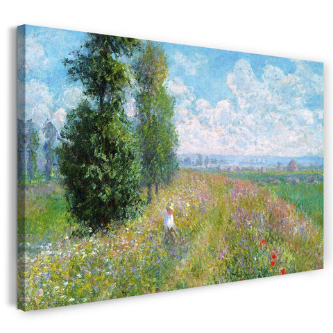 Leinwandbild Claude Monet - Wiese mit Pappeln