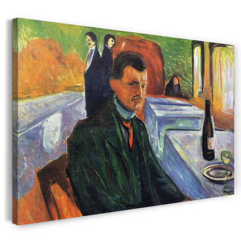 Leinwandbild Edward Munch - Selbstpotrait mit einer Flasche Wein