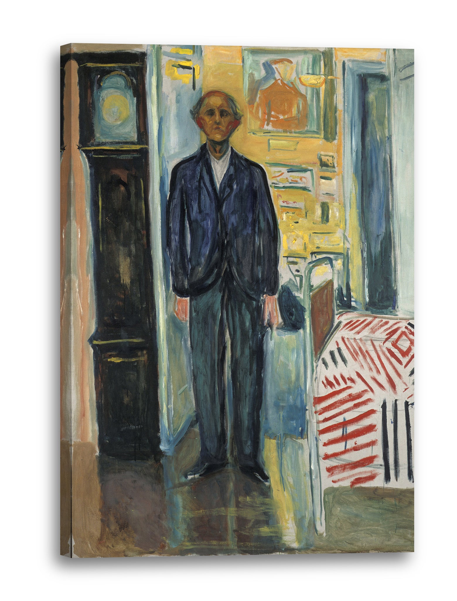 Leinwandbild Edward Munch - Selbstbildnis zwischen Uhr und Bett