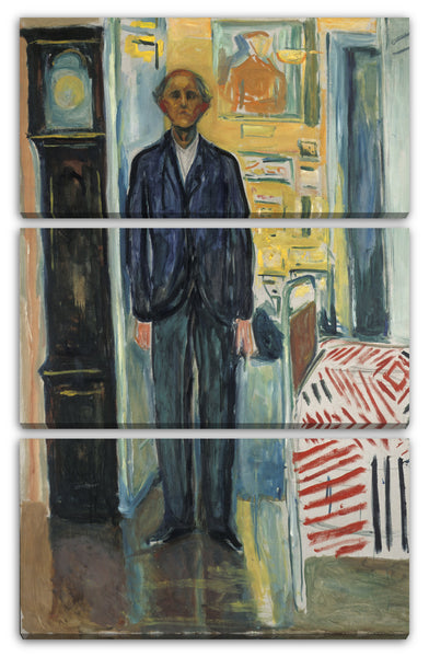 Leinwandbild Edward Munch - Selbstbildnis zwischen Uhr und Bett
