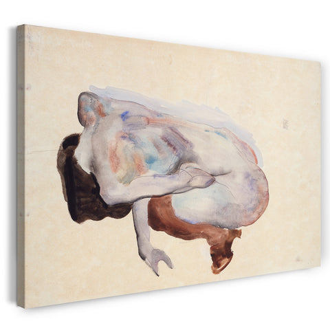 Leinwandbild Egon Schiele - Hockende Frau in Stöckeln und schwarzen Kniestrümpfen