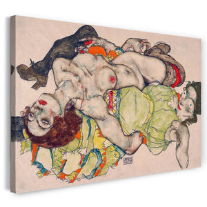 Leinwandbild Egon Schiele - Sich liebende Frauen