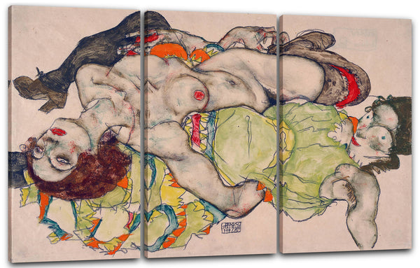 Leinwandbild Egon Schiele - Sich liebende Frauen