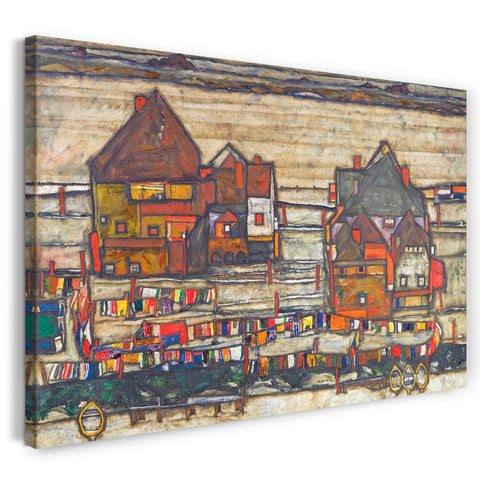 Leinwandbild Egon Schiele - Häuser mit bunter Wäsche