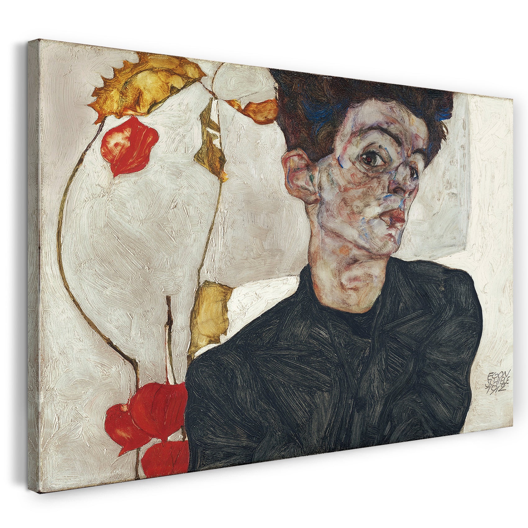 Leinwandbild Egon Schiele - Selbstportrait mit Physalis