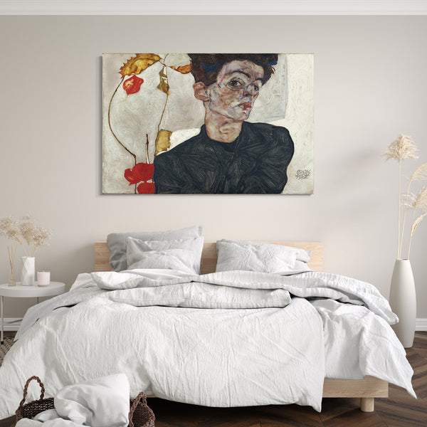 Leinwandbild Egon Schiele - Selbstportrait mit Physalis