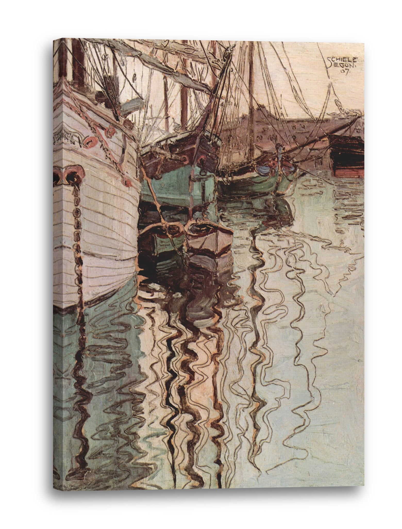 Leinwandbild Egon Schiele - Segelschiffe im wellenbewegtem Wasser (Der Hafen von Triest)