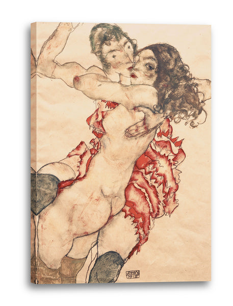 Leinwandbild Egon Schiele - Zwei sich umarmende Frauen
