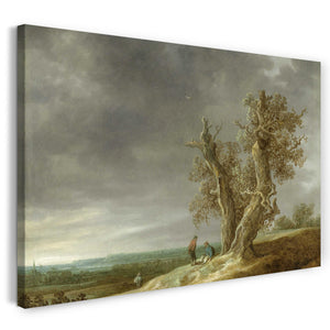 Leinwandbild Landschafts-Gemalde dunkle Wolken über großen Baum