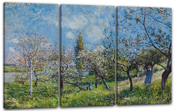 Leinwandbild Landschafts-Malerei Blühende Wiese Fluss Impressionismus
