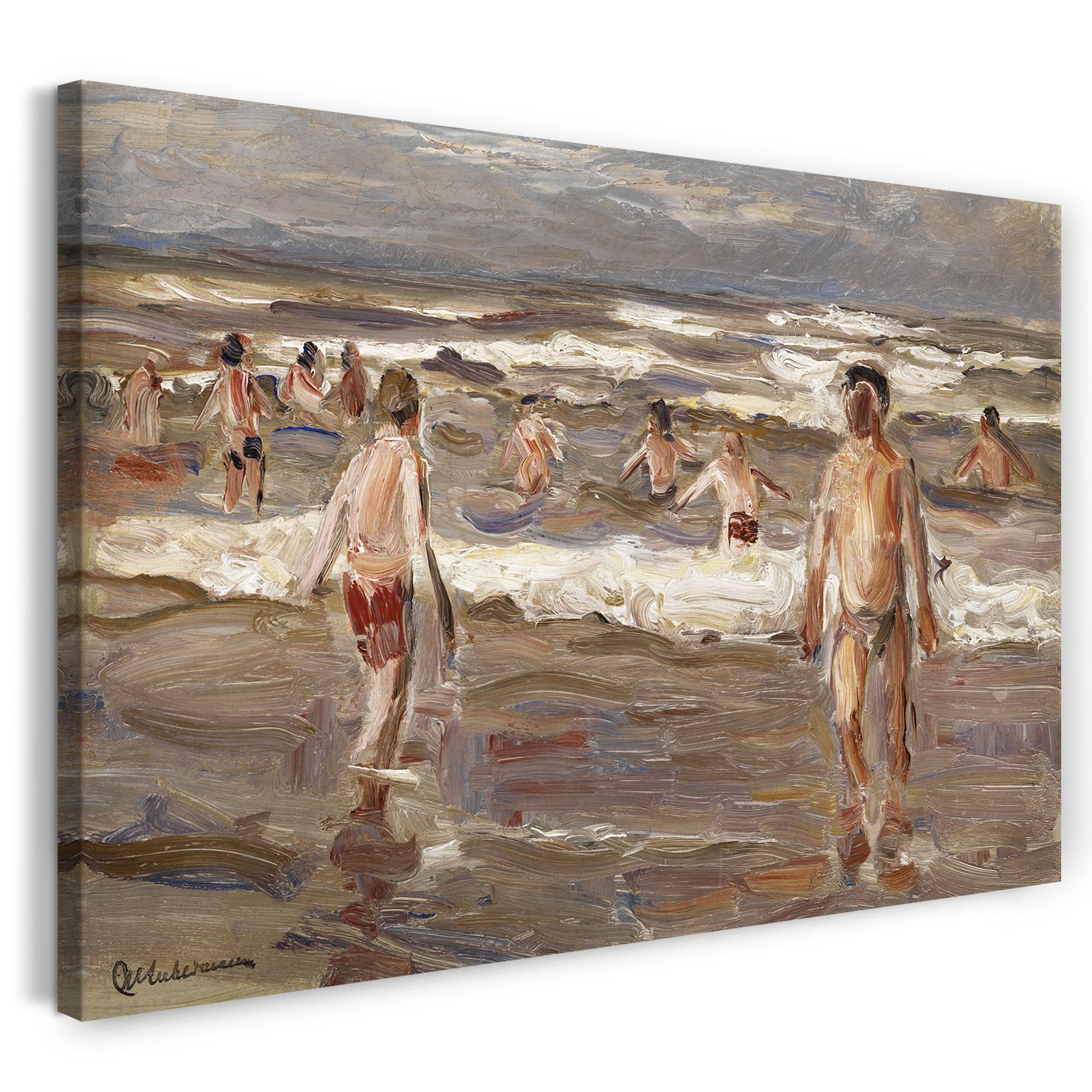 Leinwandbild Max Liebermann - Badende Knaben im Meer