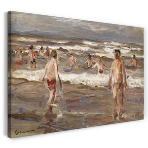 Leinwandbild Max Liebermann - Badende Knaben im Meer
