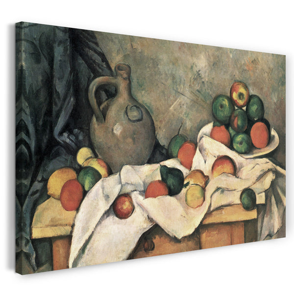 Leinwandbild Paul Cézanne - Stillleben mit Vorhang, Krug und Obstschale